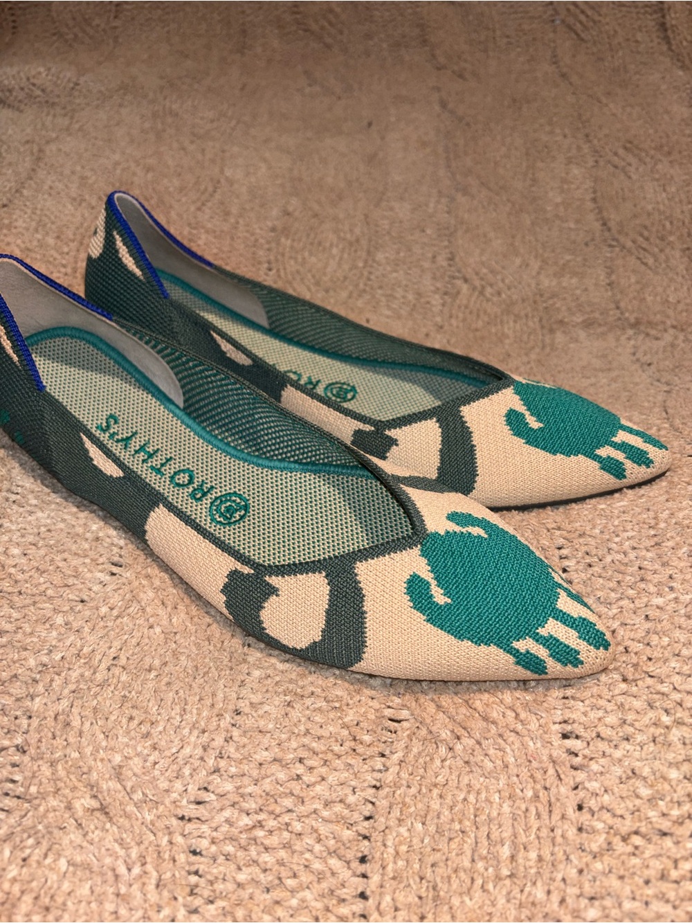 Rothy’s The Point Moroccan Green Floral Knit Flats Size 9 US New in Box